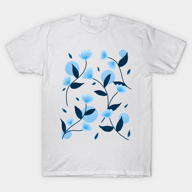 Blue retro floral pattern T-Shirt by Home Cyn Home 